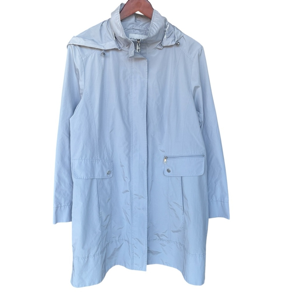 Cole Haan Bow Back Packable Hooded Raincoat Blue XL